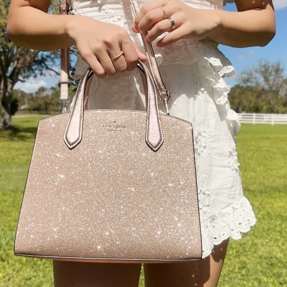Kate Spade Rose Gold Glitter Tinsel Satchel Crossbody Bag